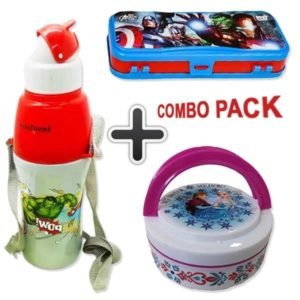 Cartoon Printed Insulated Lunch Box With Insulated Water Bottle & Pencil Box For School Kids