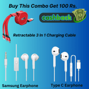 Excited Deals 1 :: 3 In 1 Data Cable + Samsung Type C Earphone + Samsung Earphone