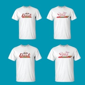 Diwali Printed Half-Sleeve Round Neck Casual Wear T-Shirt ( White )