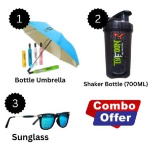 Combo:-Bottle  Umbrella + Shaker Bottle + Sunglass ( Free :- Ice Roller )