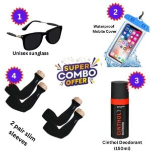 Sunglass + Waterproof Mobile Cover + Slim Sleeves + Cinthol  Deodorant ( Summer Saving Combo )