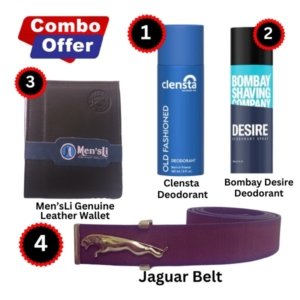 Combo : Clensta Deodorant + Jaguar Belt + Bombay Desire + Men's Li Wallet (Free: 3 Pair Socks )